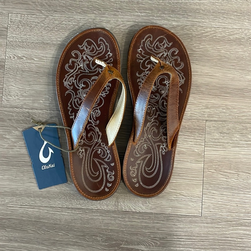 OluKai Brown Leather Sandals - Paniolo